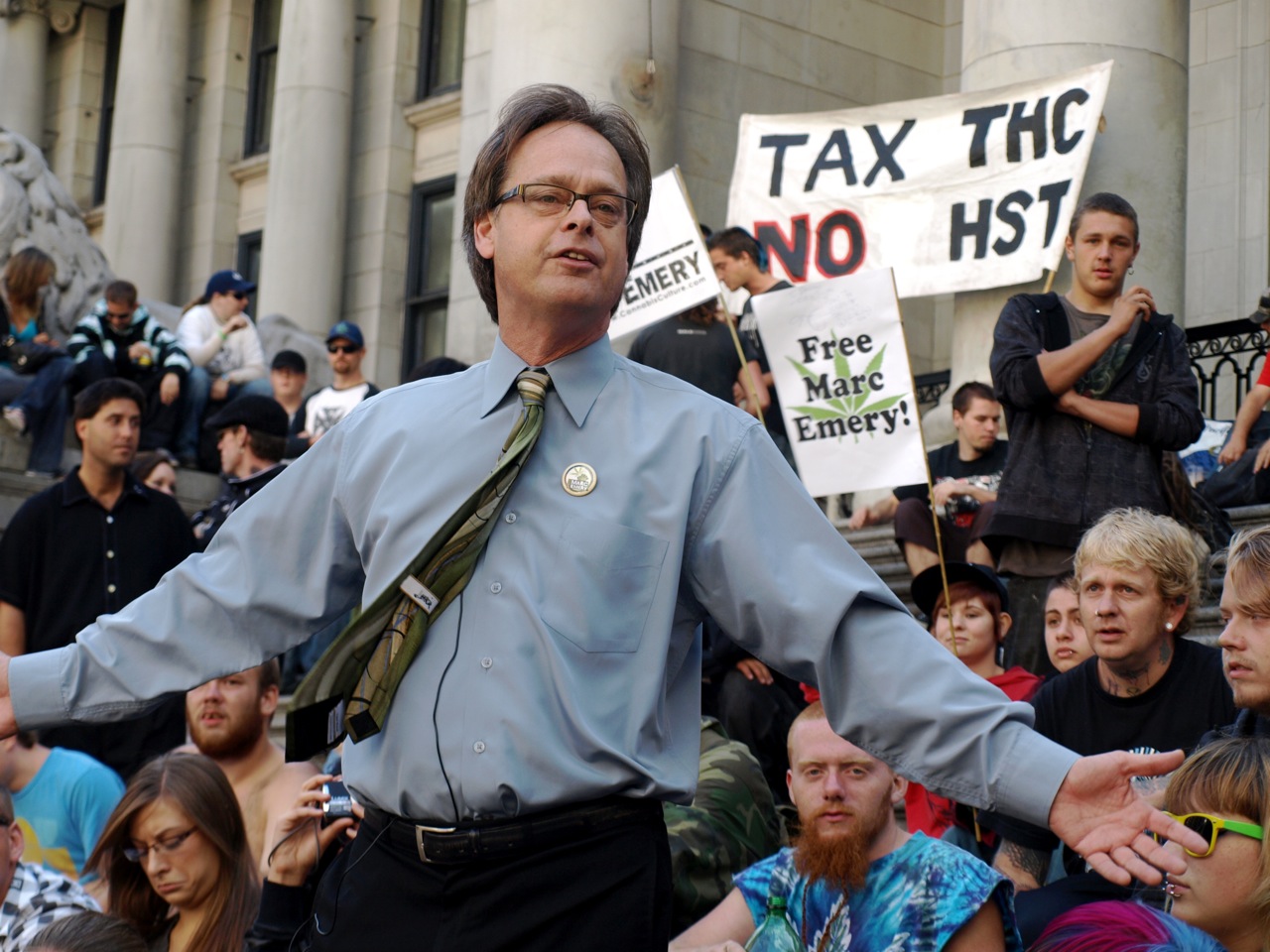 Marc speaks at a rally in Vancouver