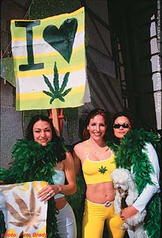 Penthouse Pet and hempster Jazmine Raff (c) with pot fairies.