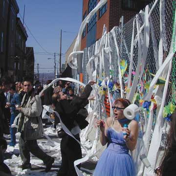 Fairy princess blowing bubbles: a `soft protest` organized by SOS Gaia.