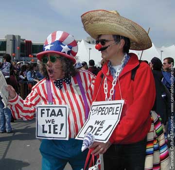Latin America chained to Uncle Sam: protesting exploitation and prohibition.