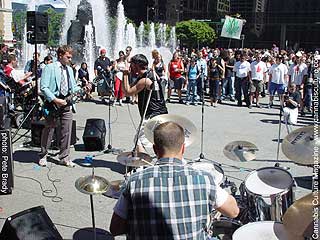 Musicians rocking the stoned crowd.