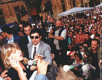 Rita Benardim:about to be arrested for tossing joints to the crowd: Oct 97