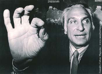 Marco Panella shows off a chunk of hash on Italian TV: Feb 75