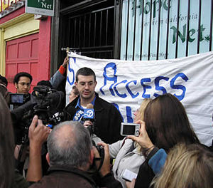 Chris Daly at the protest for NopeNet