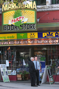 Bob Simon and Marc Emery at the BCMP Bookstore