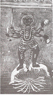 The Goddess Kali standing on corpses. c 1800.
